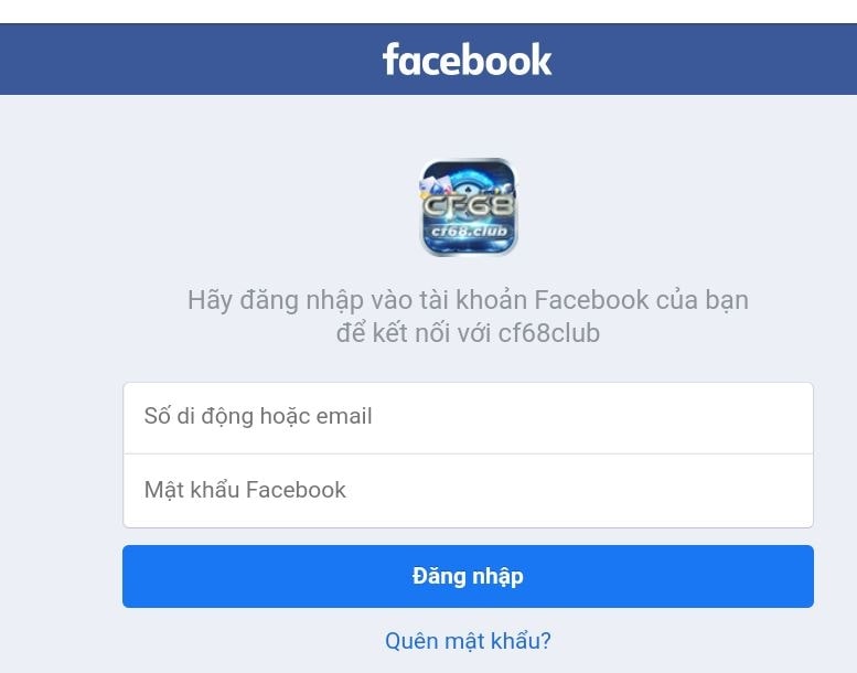 Chọn đăng nhập tài khoản cf68 thông qua tài khoản Facebook