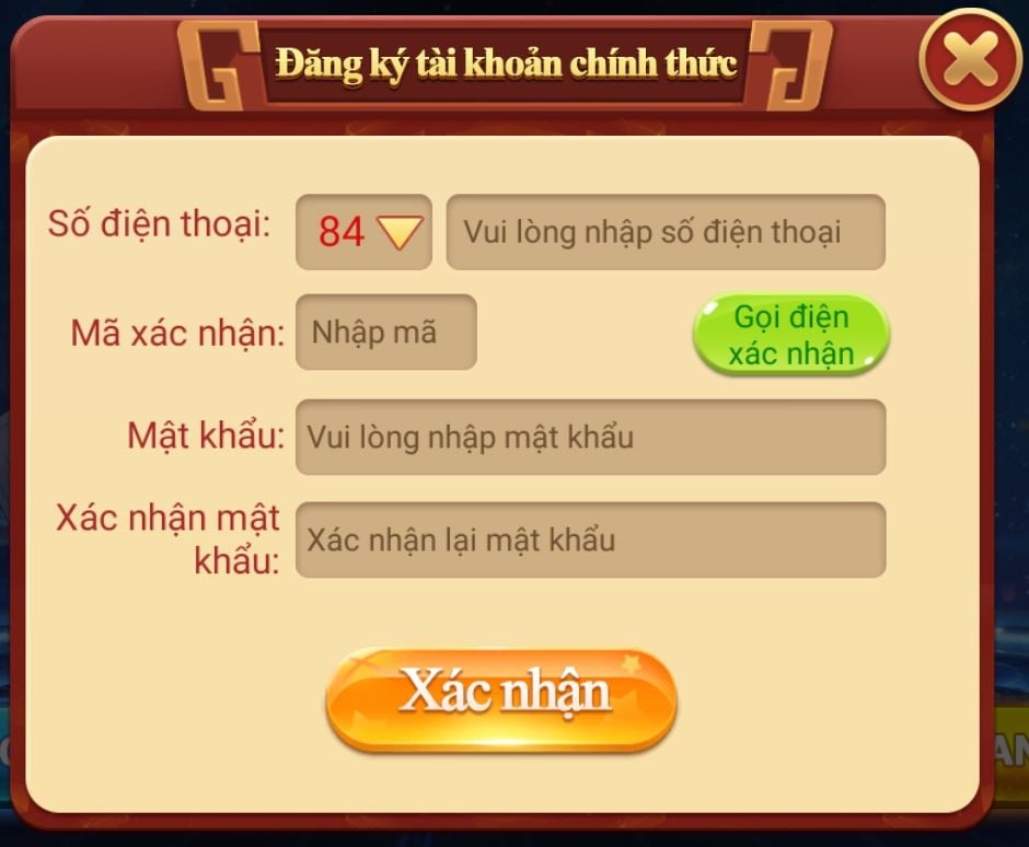 Nhập mã OTP và điền thông tin đã đăng ký