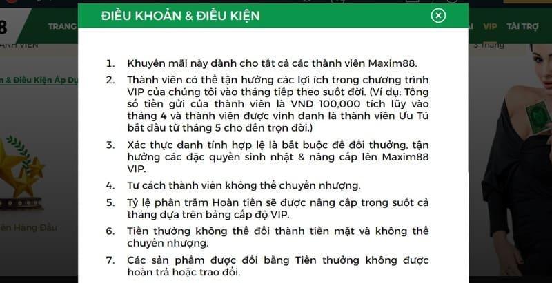 Những điều khoản điều kiện thành viên VIP cần đáp ứng