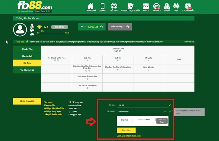 3 bước đơn giản để rút tiền FB88 về tài khoản