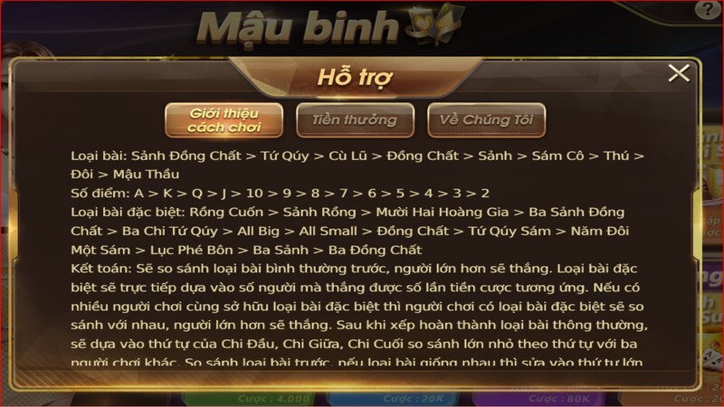 Thứ tự so sánh bài trong Mậu Binh