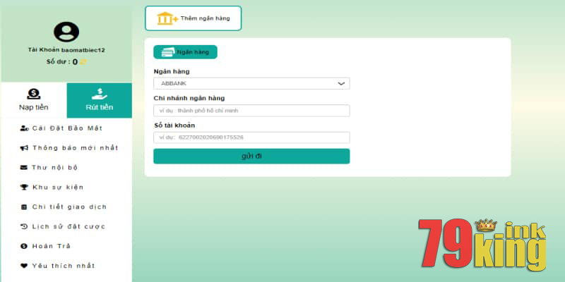 Quy định khi thực hiện rút tiền 79KING