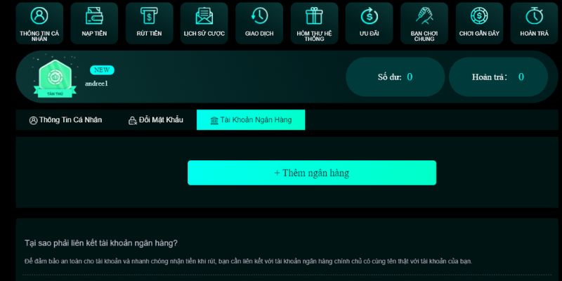 Người chơi cung cấp sai tài khoản ngân hàng sẽ không rút được tiền 