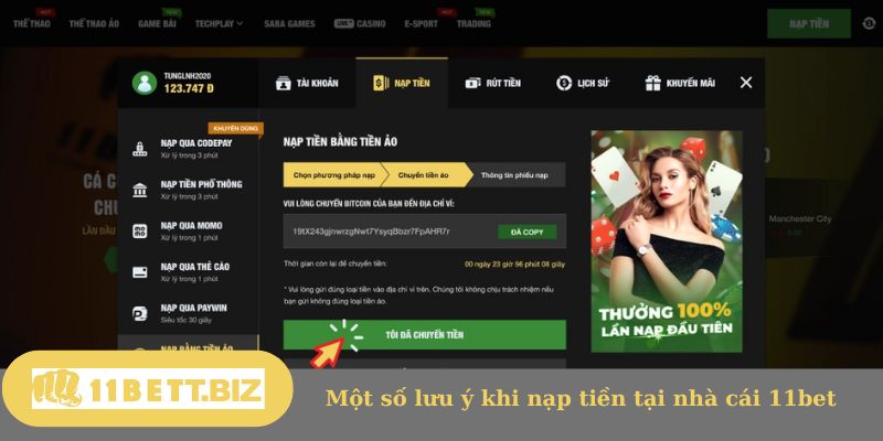 Một số lưu ý khi nạp tiền tại nhà cái 11bet