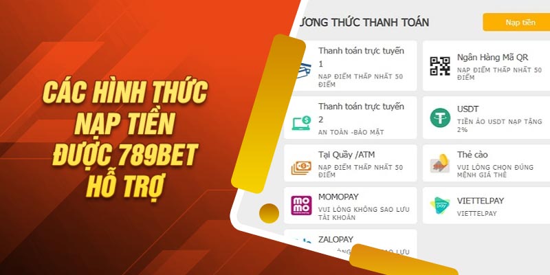 Các hình thức nạp tiền được 789BET hỗ trợ